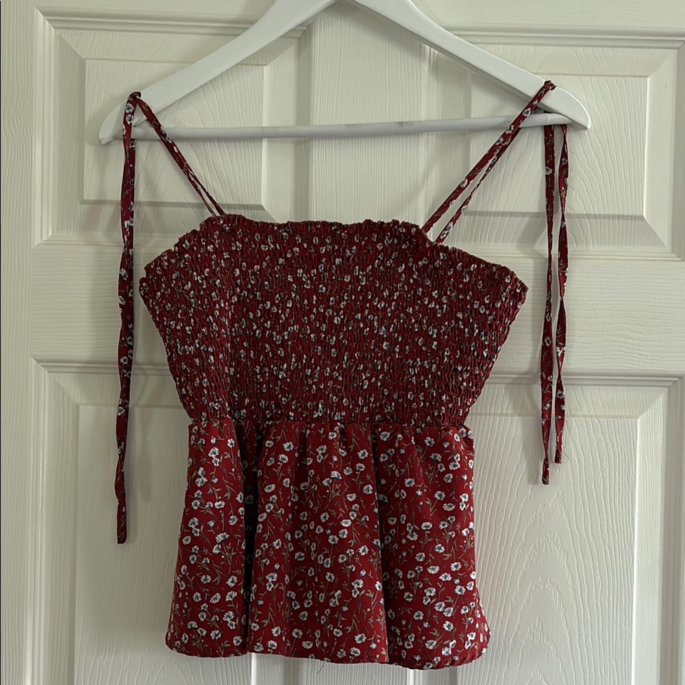Floral Red Smocked Women's Top